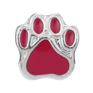 Silver paw print charm with red enamel finish for DIY jewelry and bracelets