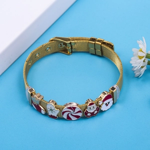 Bracciale di Natale in maglia d'acciaio inossidabile dorato con ciondoli in smalto colorato
