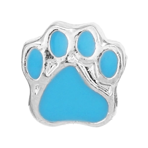 Silberner Charm mit blauem Emaille-Pfotenabdruck-Design für DIY-Armbänder