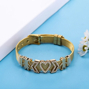 Bracelet à maille dorée avec cœur en strass et sangle réglable pour femmes