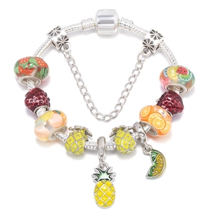 Fruit Theme Charm Bracelet Pineapple Strawberry Orange Enamel Beads Alloy Snake Bone Chain Fashion Jewelry For Women Kids