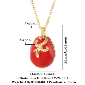 Spécifications de taille pour un pendentif œuf rouge en cuivre avec or 18K et zircon