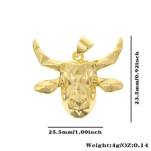Detailed dimensions of 18K gold plated bull head pendant with size and weight metrics