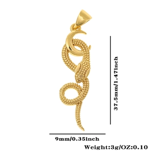 Detalle de colgante de serpiente y media luna con dimensiones en milímetros
