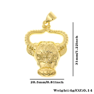 Detailed bull head pendant measurements showing 31mm height and 20.5mm width dimensions
