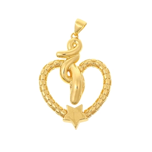 Colgante de corazón geométrico 3D con textura de serpiente y estrella en oro de 18K