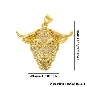 Detailed size specifications of the 18K gold plated bull head pendant with dimensions