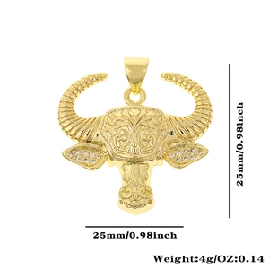 Detailed size chart for the gold bull head pendant with zircon stones and 18K plating