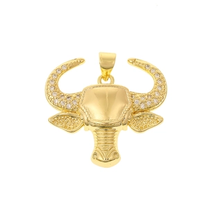 18K gold plated bull head pendant with micro-inlaid zircons on a white background