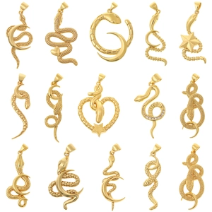 Colgante de Serpiente de Cobre Chapado en Oro Occidental Geométrico Luna Creciente Corazón Estrella Circonita Charms para Mujer Joyería