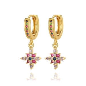 Gold-plated star earrings featuring colorful zircon stones in a symmetrical design