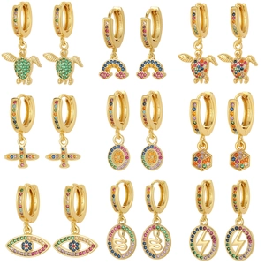Exquisite Copper Zirconia Huggie Earrings Multicolor Sea Turtle Snake Evil Eye Dangle Earrings For Women Bohemian Jewelry