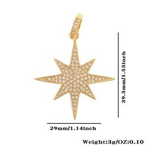 Detailansicht des goldenen Nordstern-Anhängers mit Zirkonia-Besatz und Maßenangaben