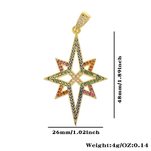 Detail des goldenen Sternanhängers mit Regenbogensteinen und Maßangaben dazu