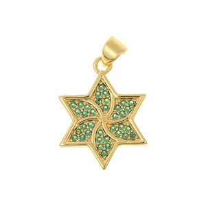 Hexagramm-Anhänger in Gold-Finish mit grünem Edelstein-Besatz für Damen