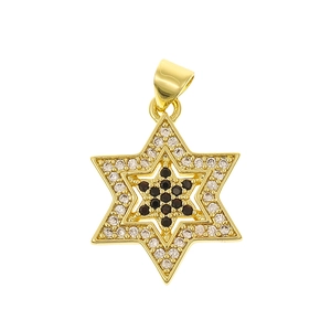 Luxuriöser goldener Hexagramm-Sternanhänger mit Zirkonia und schwarzem Mittelstein
