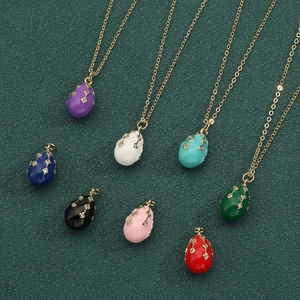 Vintage Copper Faberge Style Easter Egg Pendant Necklace 18K Gold Plated Zirconia Enamel Clavicle Chain Jewelry For Women