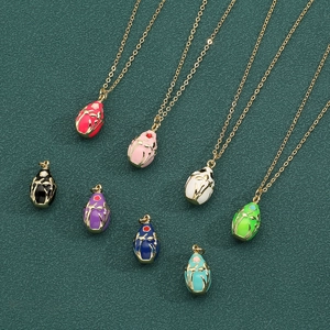 Vintage Copper Zirconia Enamel Egg Pendant Necklace For Women 18K Gold Plated Floral Pattern Jewelry Easter Gift Clavicle Chain