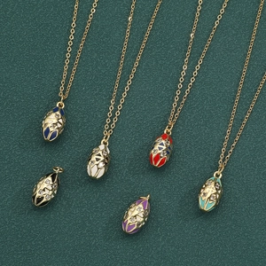 Vintage Artistic Copper Zirconia Egg Pendant Necklace Elegant Enamel Gold Plated Clavicle Chain Women Jewelry Gift