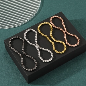 Elegant Minimalist Copper Round Bead Bracelet For Women 18K Gold Plated Polished Metal Jewelry Elastic Chain Versatile Daily Accessory