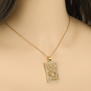 Collar de dragón rectangular dorado con incrustaciones de circón en cadena fina