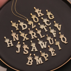 Hip Hop Kupfer Gold Plattiert Krone Initial Anhänger Mikro Eingelegter Zirkonia Buchstaben Anhänger Nur Ohne Kette Damen Herren