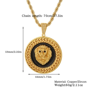 Spécifications de taille pour le collier pendentif tête de lion dorée avec bordure corde