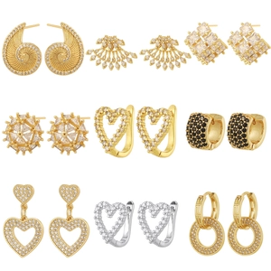 Fashion Exquisite Zirconia Drop Earrings For Women 18K Gold Plated Copper Geometric Heart Spiral Luxury Jewelry Accessories