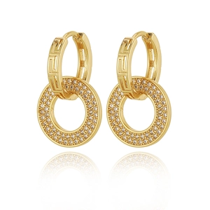 Elegant 18K gold plated hoop earrings with Greek key patterns and shimmering zircon stones