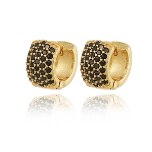 Elegant 18K gold plated huggie earrings featuring micro-paved rows of black zircon crystals