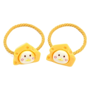 Set di 2 elastici per capelli a spirale gialli con graziosi coniglietti in resina formaggio