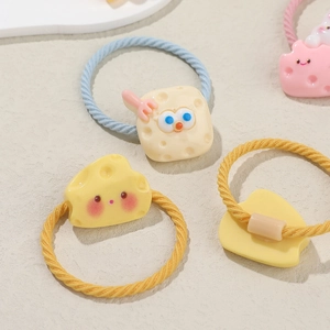 Elastici per capelli in resina a forma di formaggio per bambine in colori macaron