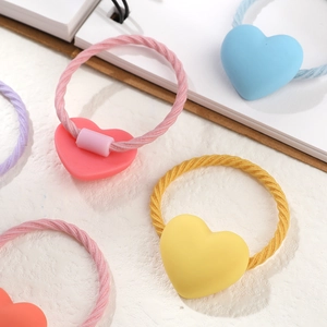Set of 5 colorful heart-shaped elastic hair ties for girls in Macaron shades
