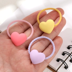 Set of 5 elastic heart hair ties for kids in pink, yellow and purple macaron colors