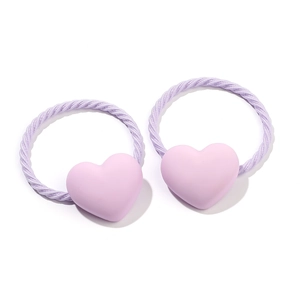 Pair of purple heart elastic hair ties with spiral braided bands for girls