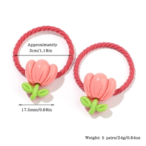 Detail van roze tulp haar elastiek met 3cm diameter en 17,5mm bloemgrootte specificaties