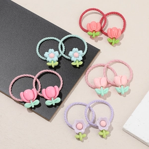 Kinderen Schattige Bloemen Haarelastiekjes Set Hars Tulp Madeliefje Elastische Paardenstaarthouders Kleurrijke Haartouwen Voor Meisjes Zoete Haaraccessoires