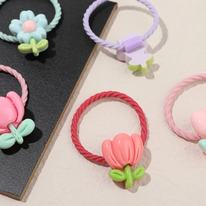 Set van 5 paar schattige haarelastiekjes met kleurrijke harsbloemen voor meisjes