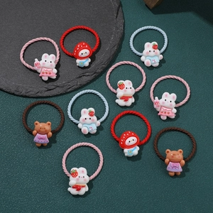 Cartoon Animal Elastic Hair Bands Resin Rabbit Bear Strawberry Girls Cute Hair Ties Hair Accessories For Daily School Use