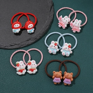 5-pair set of elastic children's hair ties with cute 3D resin cartoon animal charms