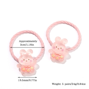 Vue détaillée d'élastiques à cheveux lapin rose pour filles avec mesures précises