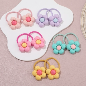 Cinq paires d'élastiques à cheveux fleurs aux tons pastels pour le coiffage des filles
