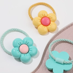 Cinq paires d'élastiques à cheveux fleurs mignons avec texture spirale pour filles
