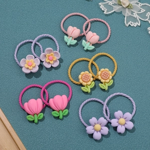 Set van 5 paar schattige bloemen haarelastiekjes voor meisjes met kleurrijke bloemen