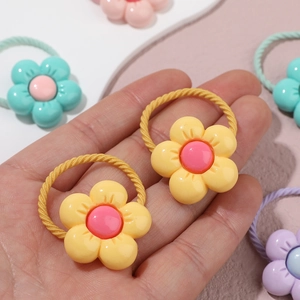 Élastiques à cheveux fleurs macaron à haute élasticité pour enfants, lot de 5 paires