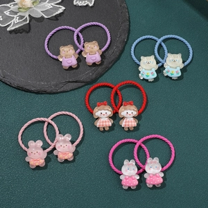 Lot de 10 élastiques à cheveux colorés pour filles avec breloques en résine d'ours et lapin