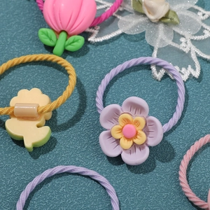 5 paar schattige bloemen haarelastiekjes voor meisjes met kleurrijke spiraalvormige touwen