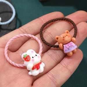 Hand-held set of 5 pairs high-elastic children hair ties with resin cartoon animals