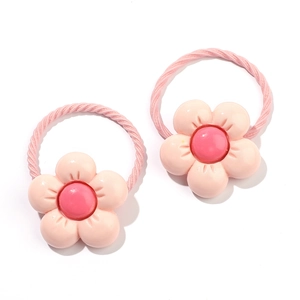 Lot de deux chouchous fleurs roses pour filles avec corde tressée à haute élasticité