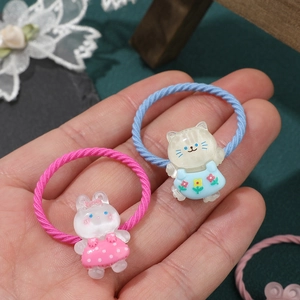 Élastiques à cheveux mignons avec pendentifs lapin et chat pour filles, liens colorés